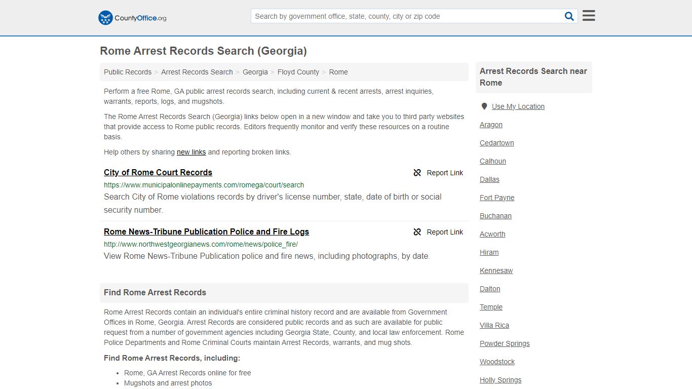 Arrest Records Search - Rome, GA (Arrests & Mugshots) - County Office