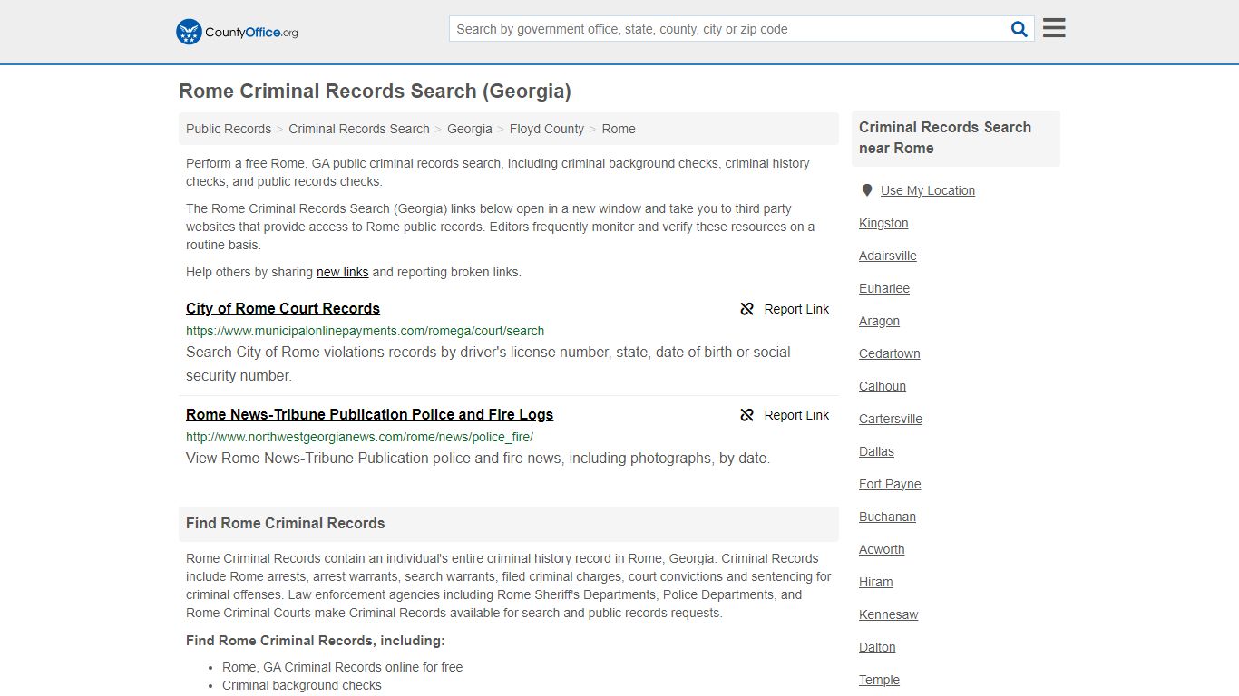 Rome Criminal Records Search (Georgia) - County Office